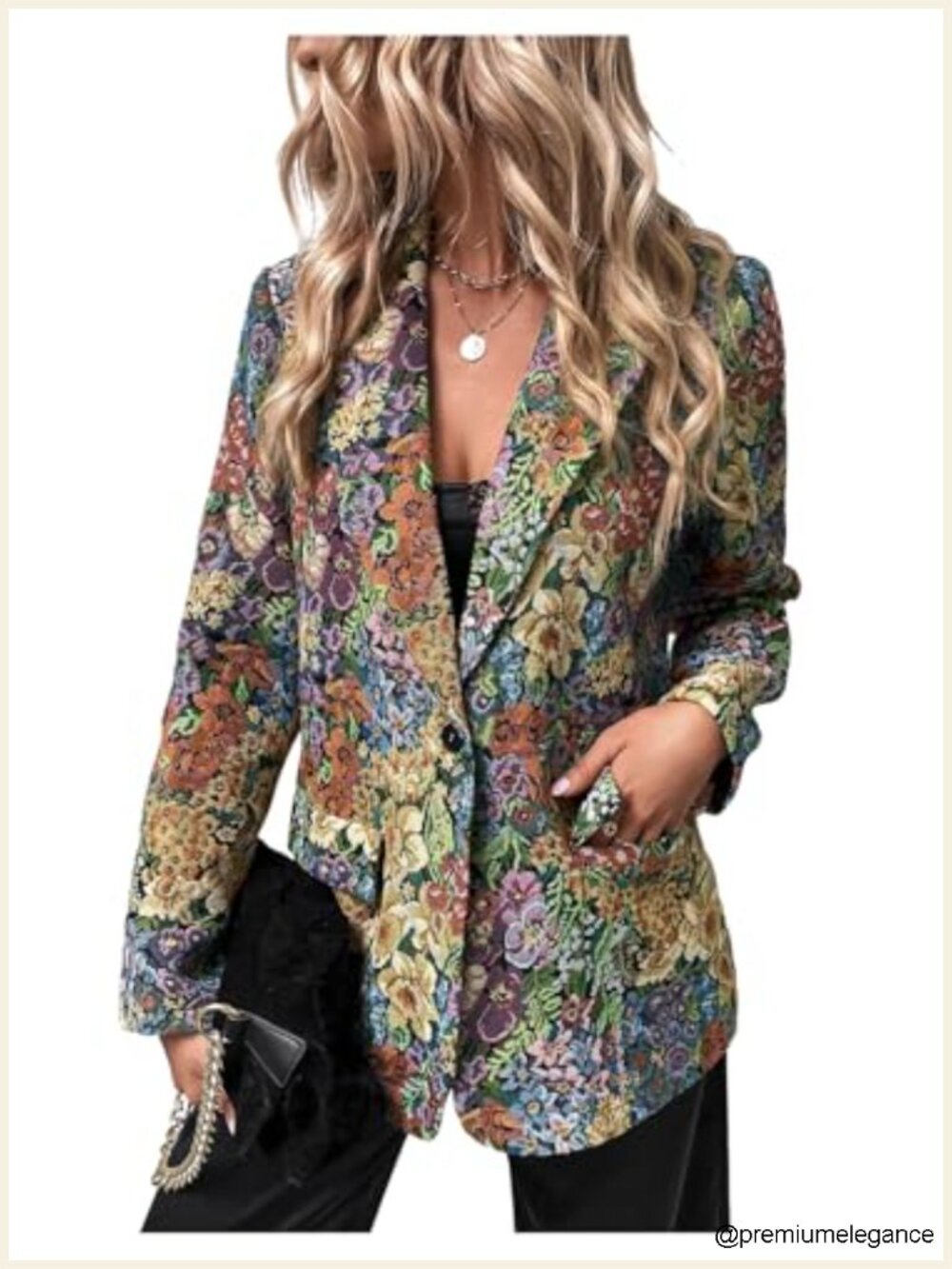 Women's Printed Blazer Long Sleeve Notch Collar